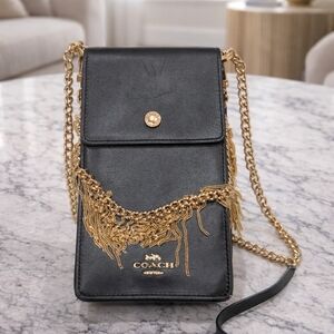Coach Black Crossbody Bag with Gold Chain Accent